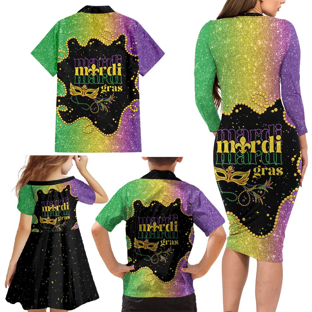 Mardi Gras Family Matching Long Sleeve Bodycon Dress and Hawaiian Shirt Laissez Les Bons Temps Rouler