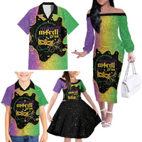 Mardi Gras Family Matching Off The Shoulder Long Sleeve Dress and Hawaiian Shirt Laissez Les Bons Temps Rouler