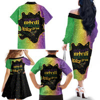 Mardi Gras Family Matching Off The Shoulder Long Sleeve Dress and Hawaiian Shirt Laissez Les Bons Temps Rouler