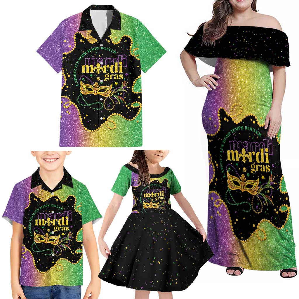 Mardi Gras Family Matching Off Shoulder Maxi Dress and Hawaiian Shirt Laissez Les Bons Temps Rouler