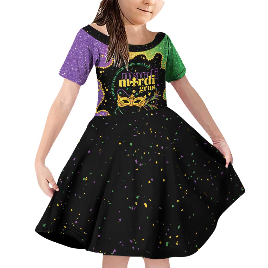 Mardi Gras Family Matching Off Shoulder Short Dress and Hawaiian Shirt Laissez Les Bons Temps Rouler