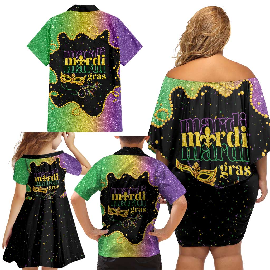 Mardi Gras Family Matching Off Shoulder Short Dress and Hawaiian Shirt Laissez Les Bons Temps Rouler