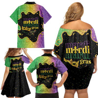 Mardi Gras Family Matching Off Shoulder Short Dress and Hawaiian Shirt Laissez Les Bons Temps Rouler