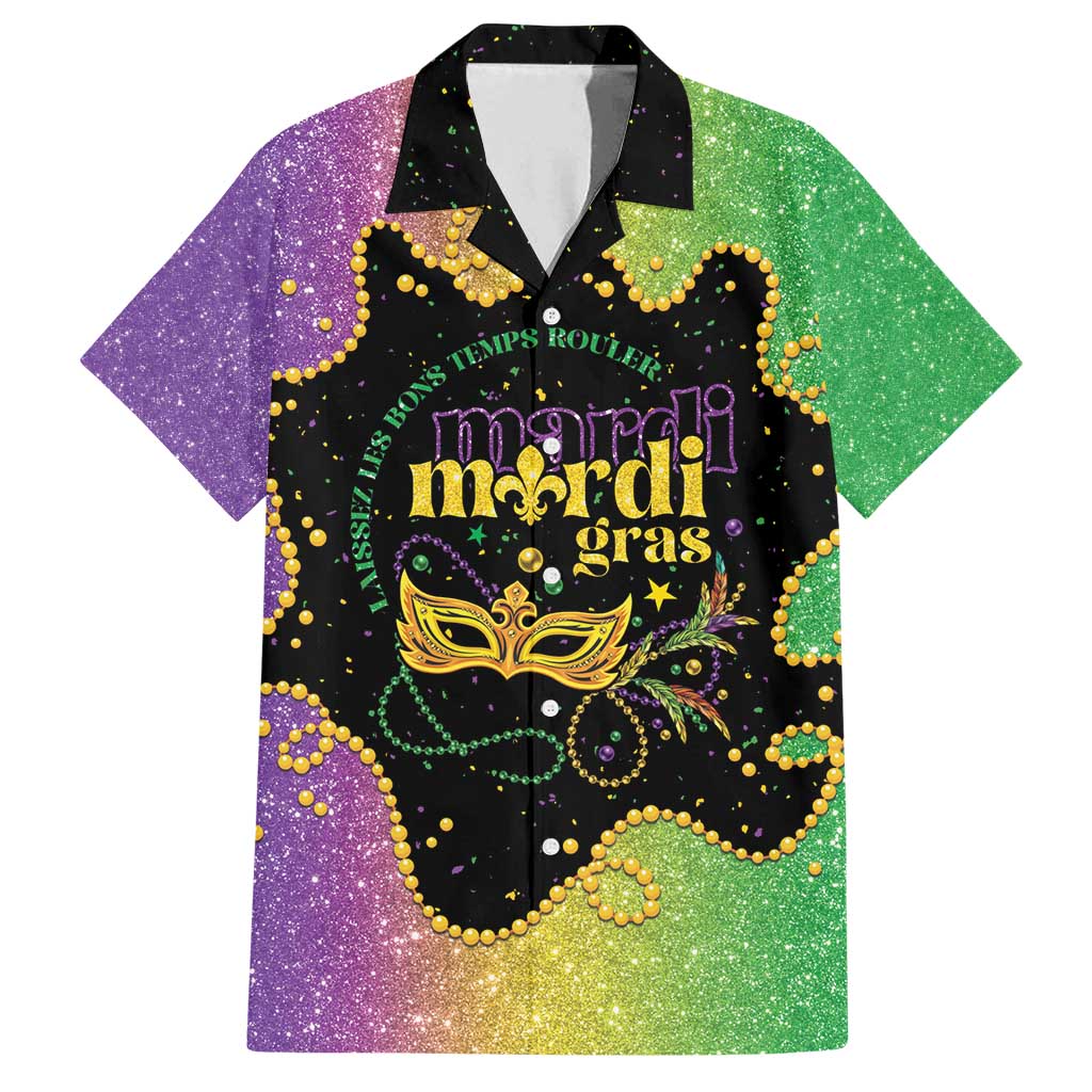Mardi Gras Family Matching Off Shoulder Short Dress and Hawaiian Shirt Laissez Les Bons Temps Rouler