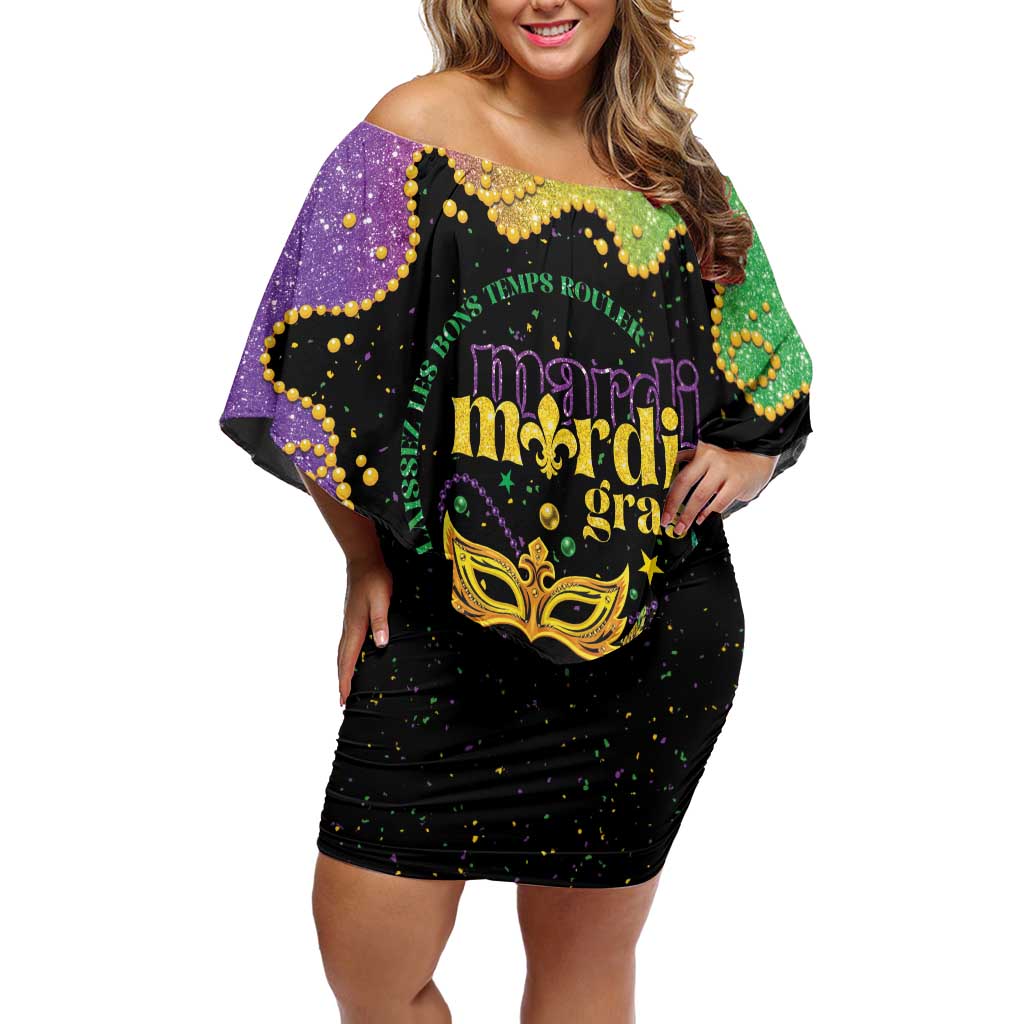 Mardi Gras Family Matching Off Shoulder Short Dress and Hawaiian Shirt Laissez Les Bons Temps Rouler