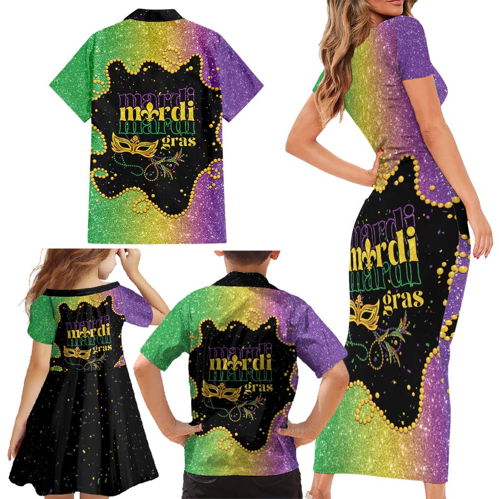 Mardi Gras Family Matching Short Sleeve Bodycon Dress and Hawaiian Shirt Laissez Les Bons Temps Rouler