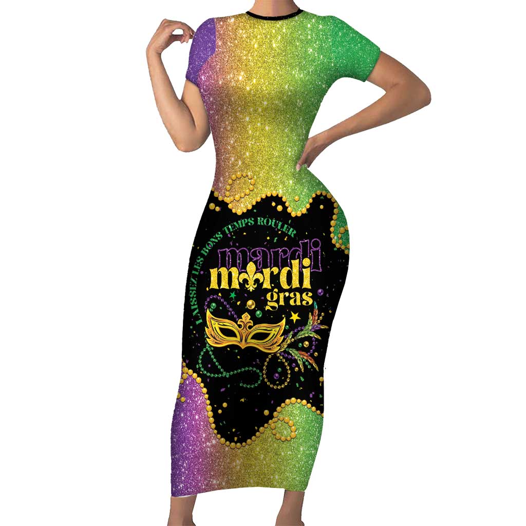 Mardi Gras Family Matching Short Sleeve Bodycon Dress and Hawaiian Shirt Laissez Les Bons Temps Rouler