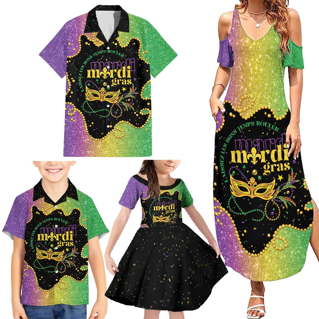 Mardi Gras Family Matching Summer Maxi Dress and Hawaiian Shirt Laissez Les Bons Temps Rouler