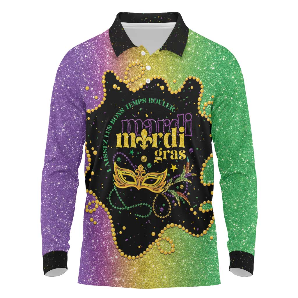 Mardi Gras Long Sleeve Polo Shirt Laissez Les Bons Temps Rouler