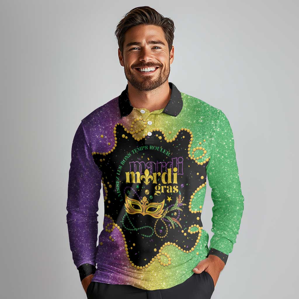 Mardi Gras Long Sleeve Polo Shirt Laissez Les Bons Temps Rouler
