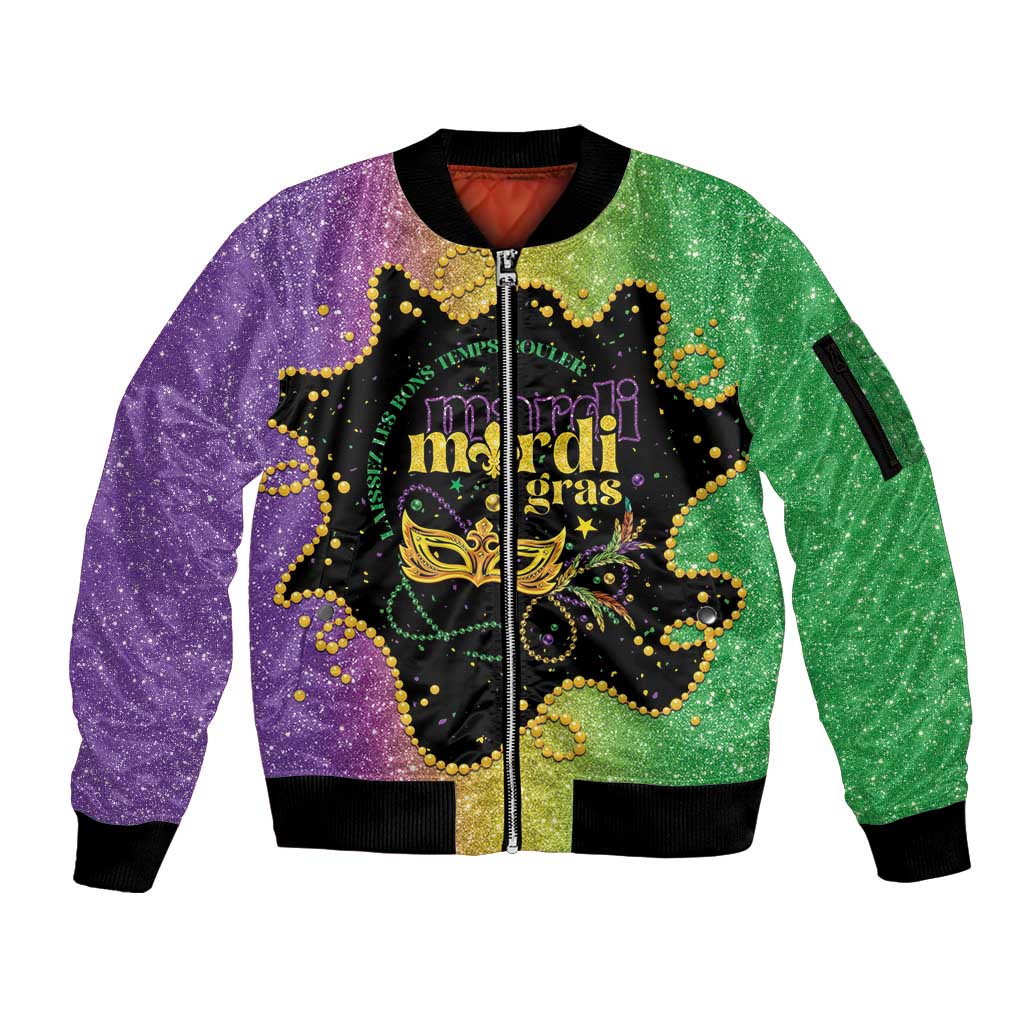 Mardi Gras Sleeve Zip Bomber Jacket Laissez Les Bons Temps Rouler LT05 - Wonder Print Shop