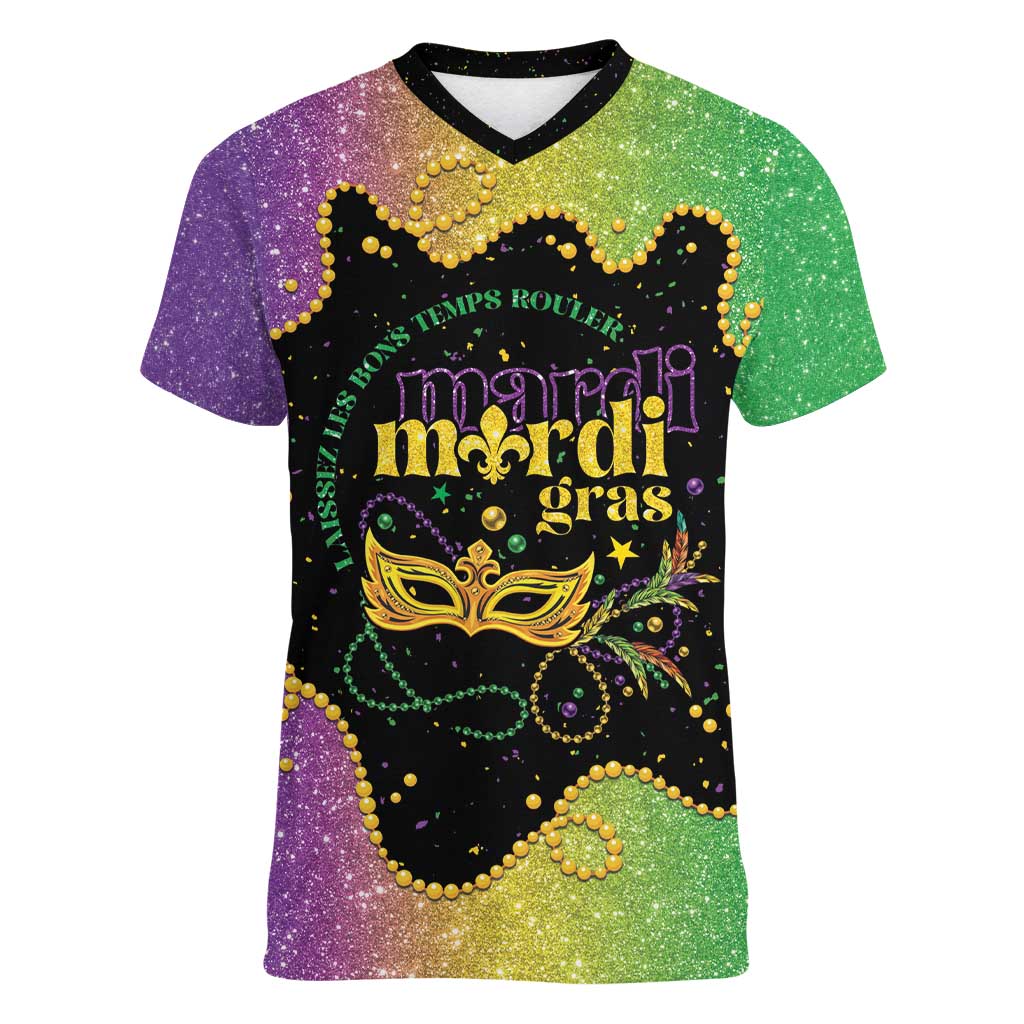 Mardi Gras Women V-Neck T-Shirt Laissez Les Bons Temps Rouler LT05 - Wonder Print Shop
