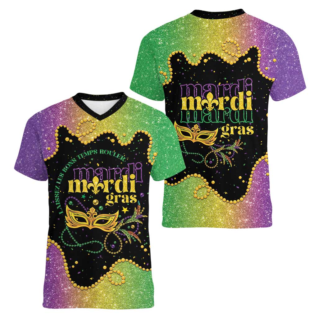 Mardi Gras Women V-Neck T-Shirt Laissez Les Bons Temps Rouler LT05 - Wonder Print Shop