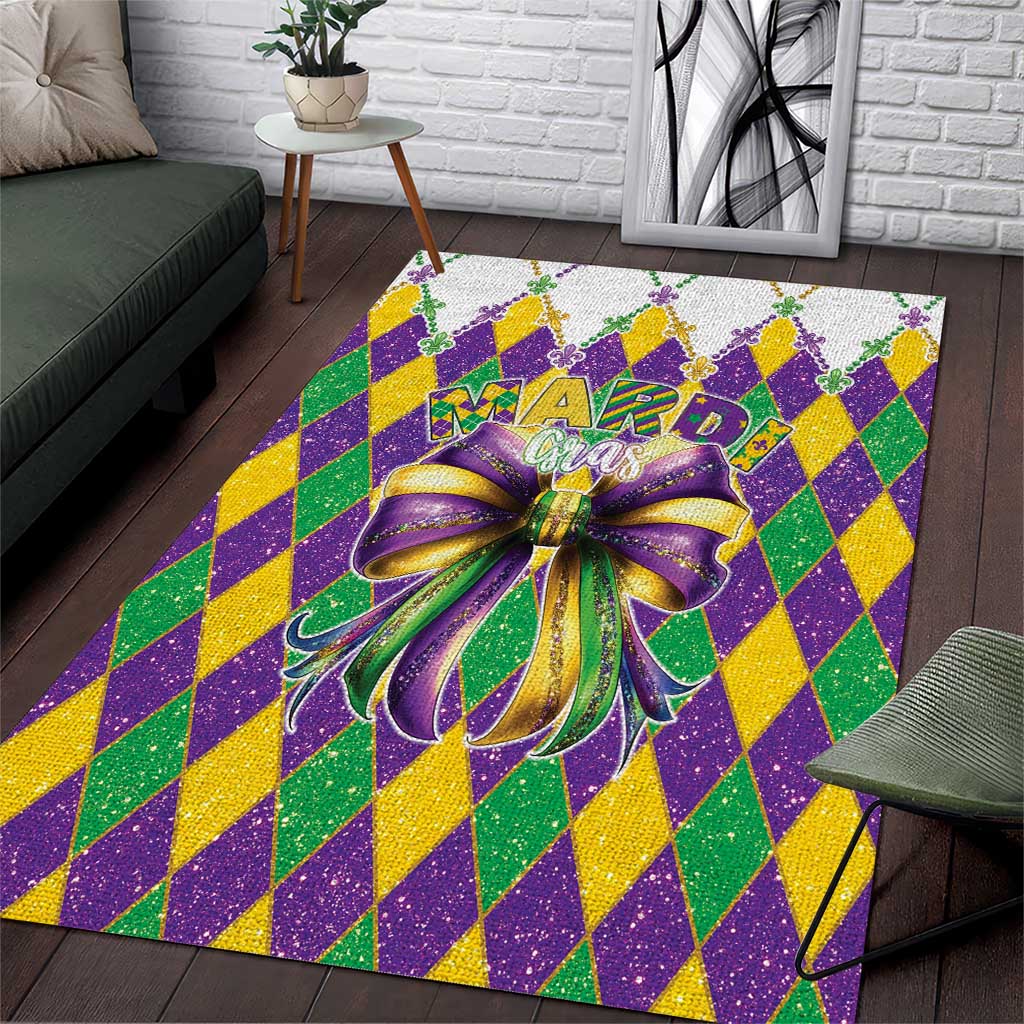 Love Mardi Gras Area Rug Coquette Bow Glitter Style