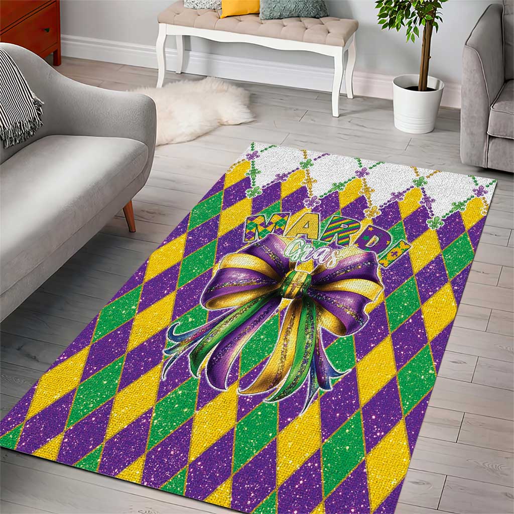 Love Mardi Gras Area Rug Coquette Bow Glitter Style