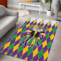 Love Mardi Gras Area Rug Coquette Bow Glitter Style