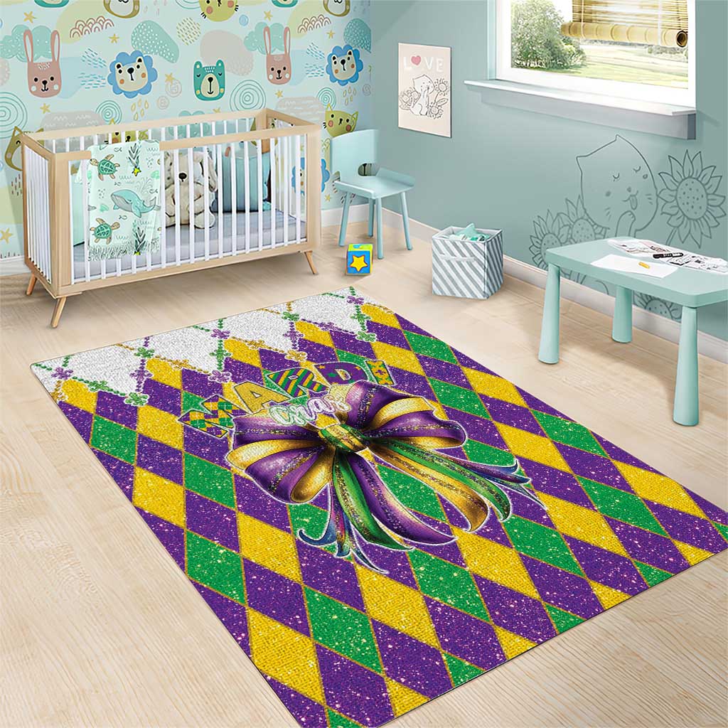 Love Mardi Gras Area Rug Coquette Bow Glitter Style