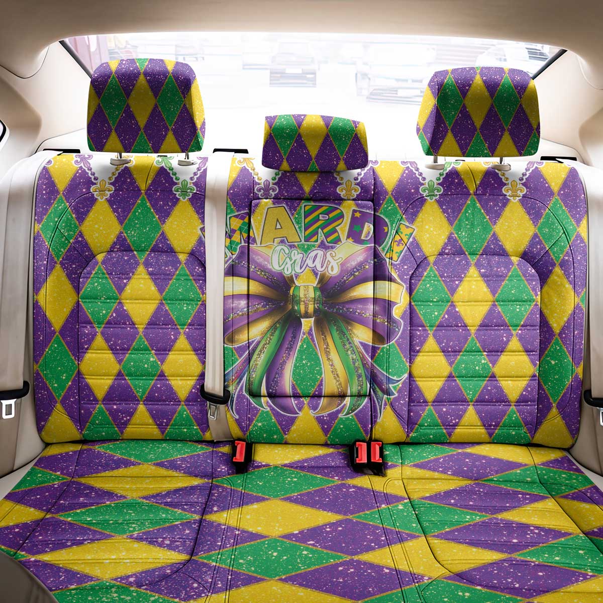 Love Mardi Gras Back Car Seat Cover Coquette Bow Glitter Style