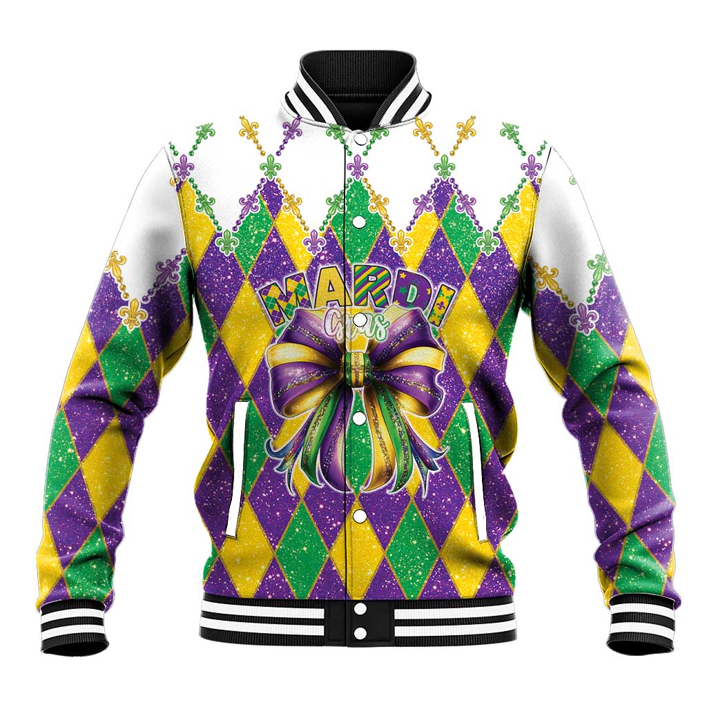 Love Mardi Gras Baseball Jacket Coquette Bow Glitter Style