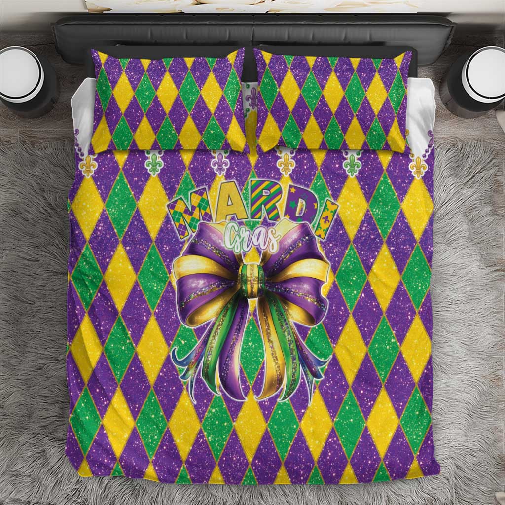 Love Mardi Gras Bedding Set Coquette Bow Glitter Style