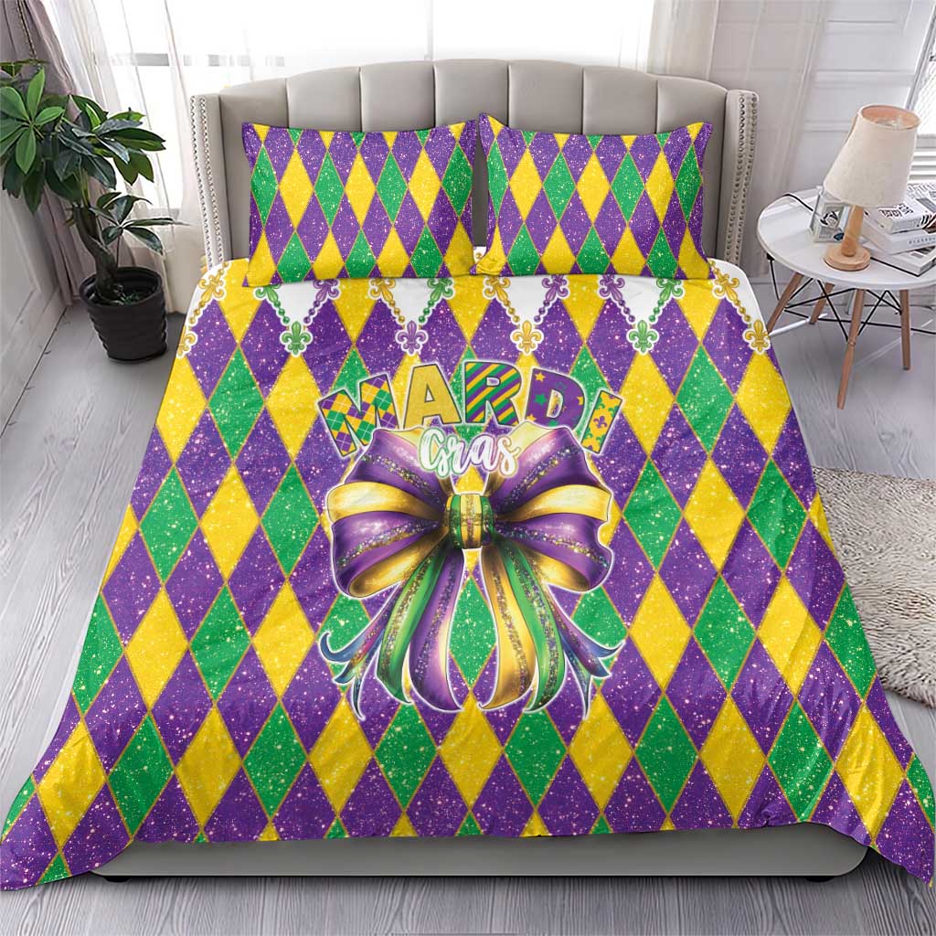 Love Mardi Gras Bedding Set Coquette Bow Glitter Style