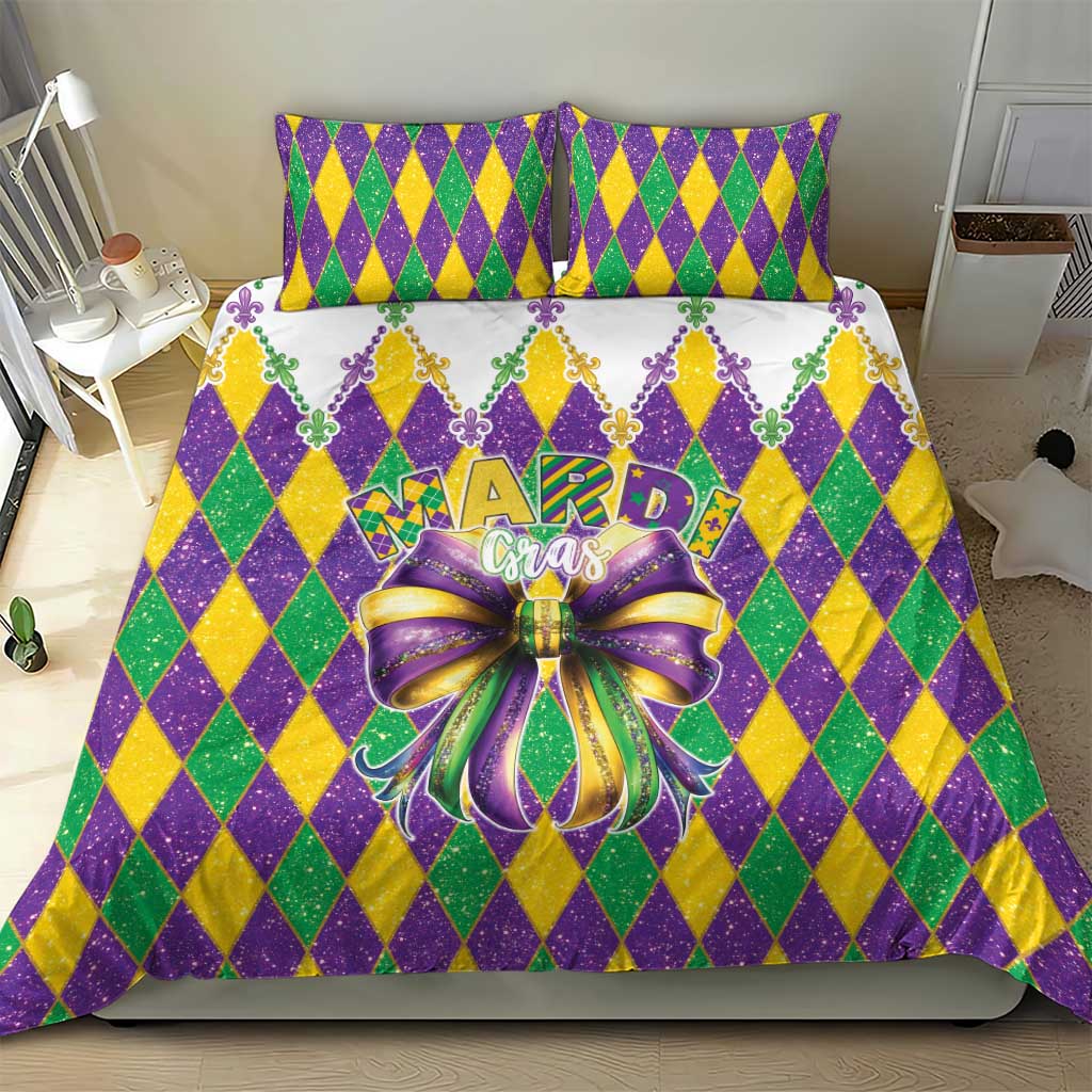 Love Mardi Gras Bedding Set Coquette Bow Glitter Style