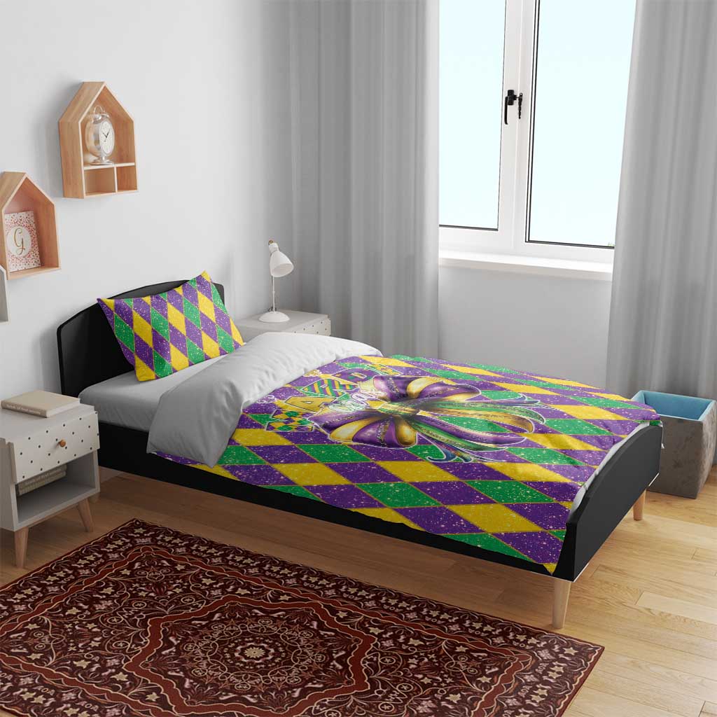 Love Mardi Gras Bedding Set Coquette Bow Glitter Style