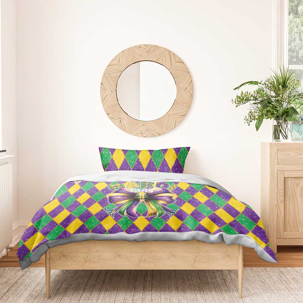 Love Mardi Gras Bedding Set Coquette Bow Glitter Style