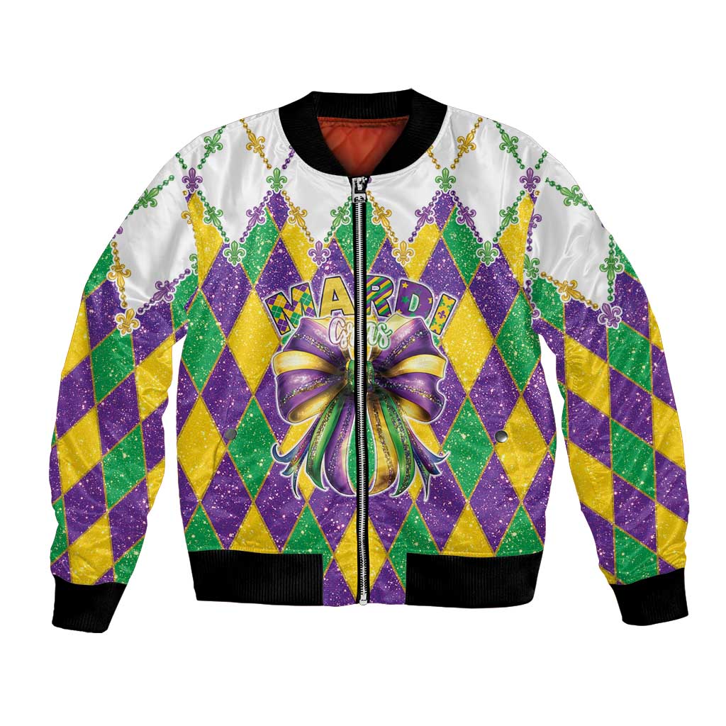Love Mardi Gras Bomber Jacket Coquette Bow Glitter Style