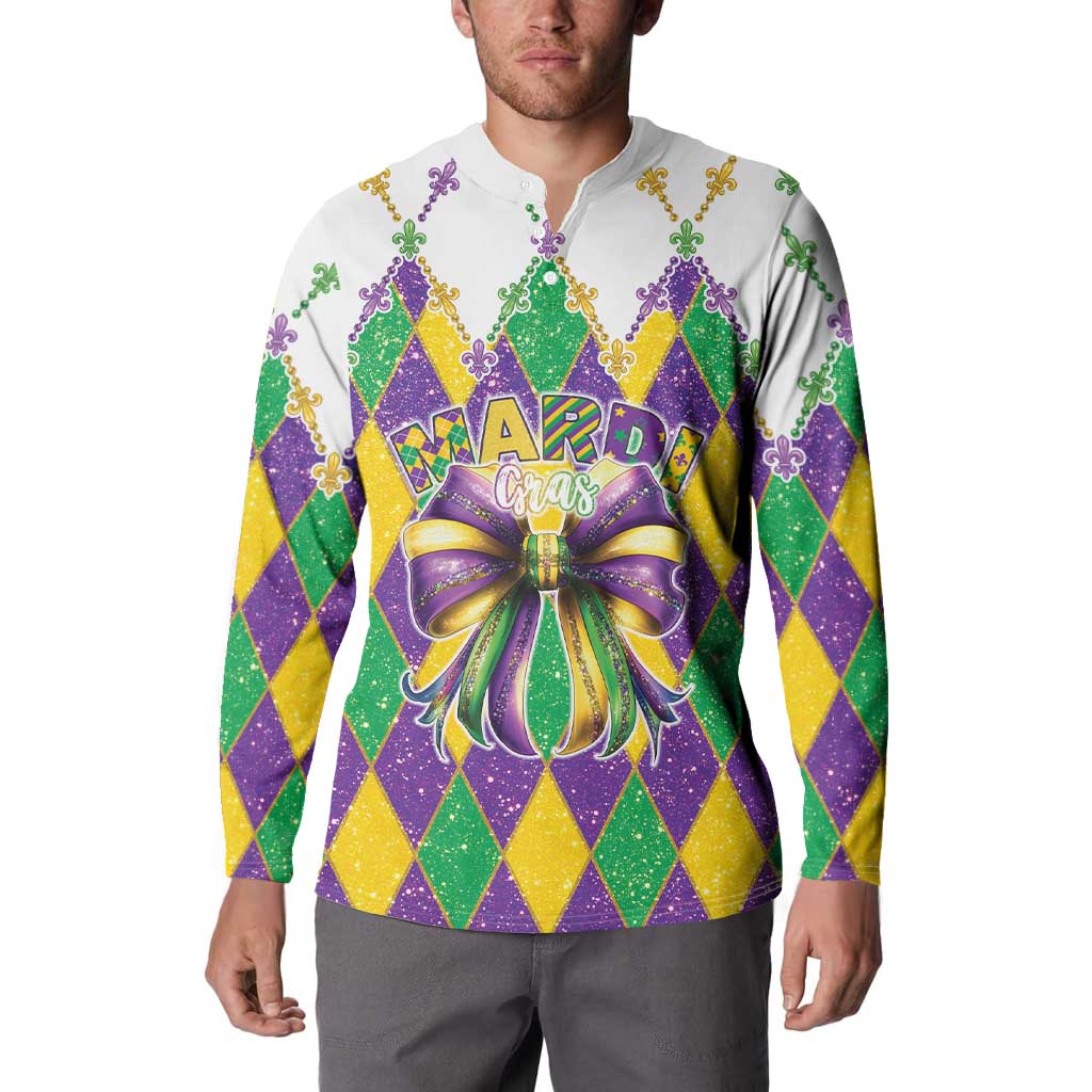 Love Mardi Gras Button Sweatshirt Coquette Bow Glitter Style