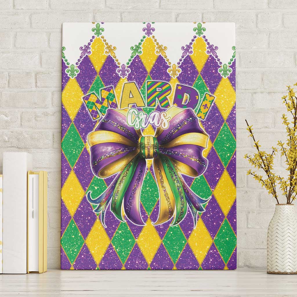 Love Mardi Gras Canvas Wall Art Coquette Bow Glitter Style