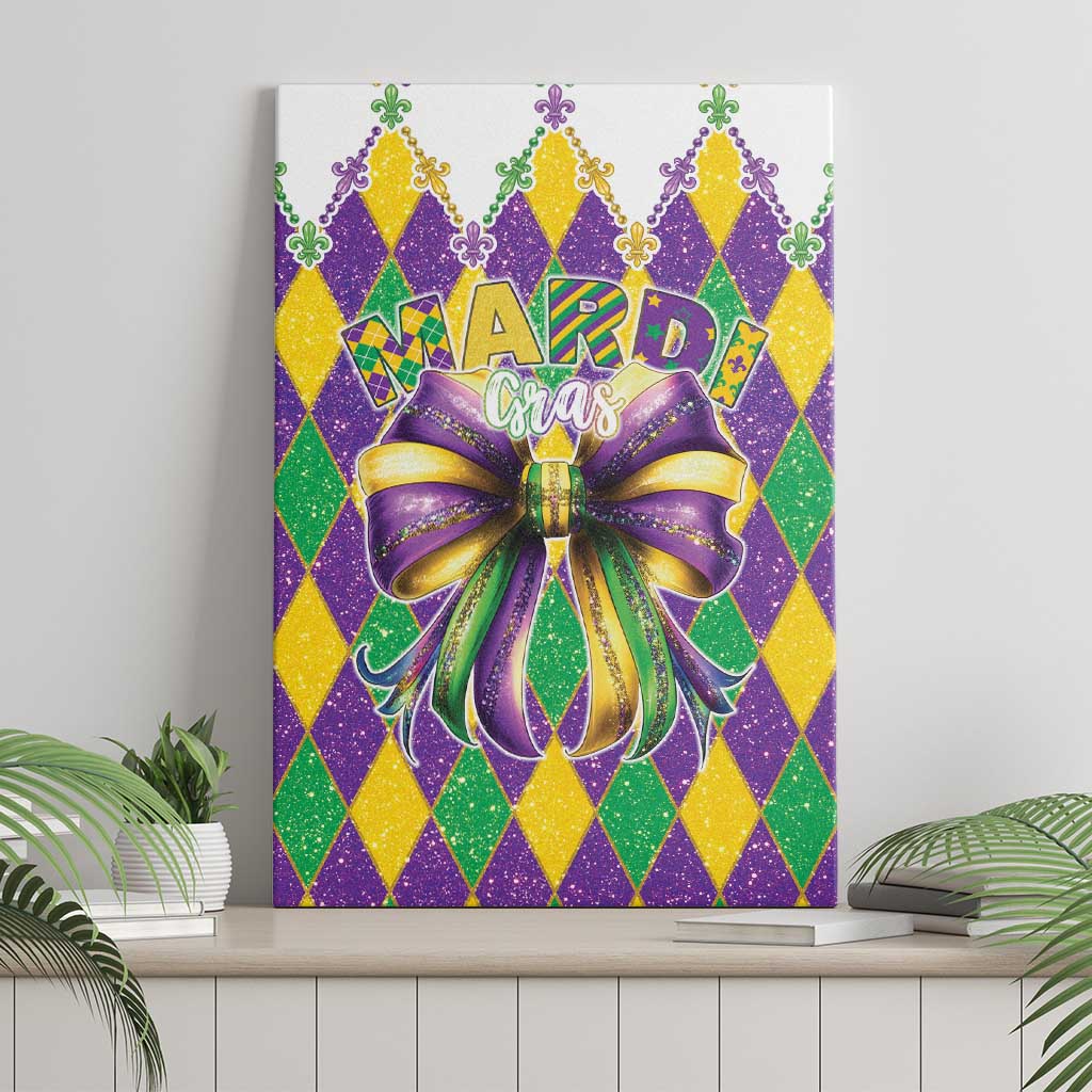 Love Mardi Gras Canvas Wall Art Coquette Bow Glitter Style
