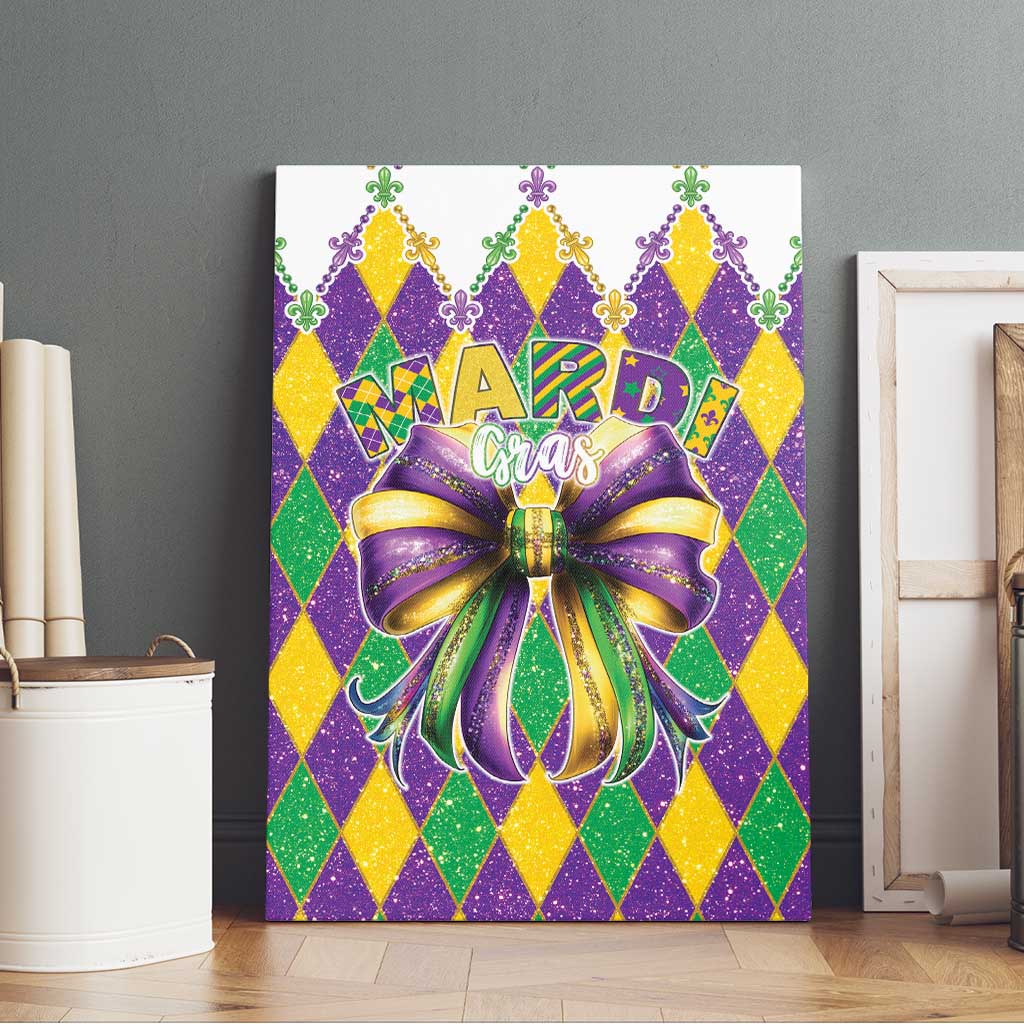 Love Mardi Gras Canvas Wall Art Coquette Bow Glitter Style