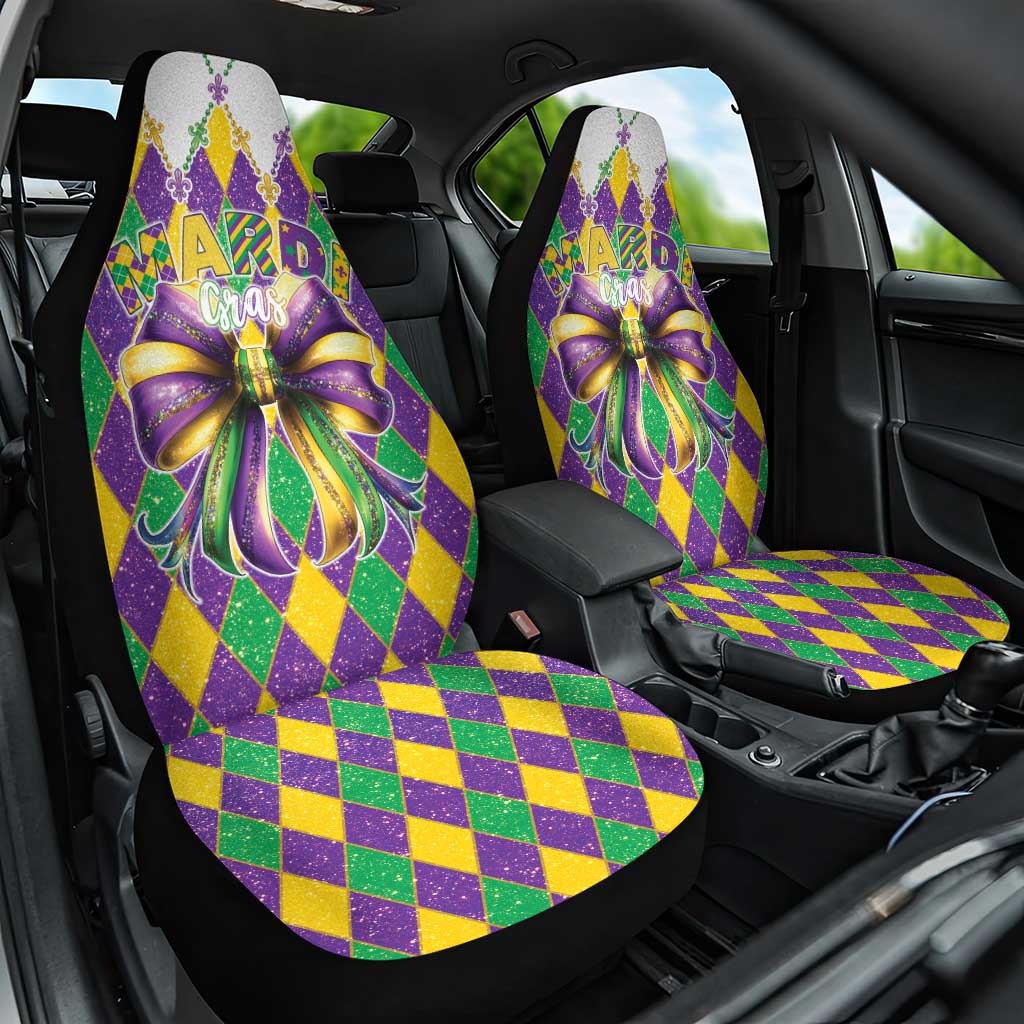 Love Mardi Gras Car Seat Cover Coquette Bow Glitter Style