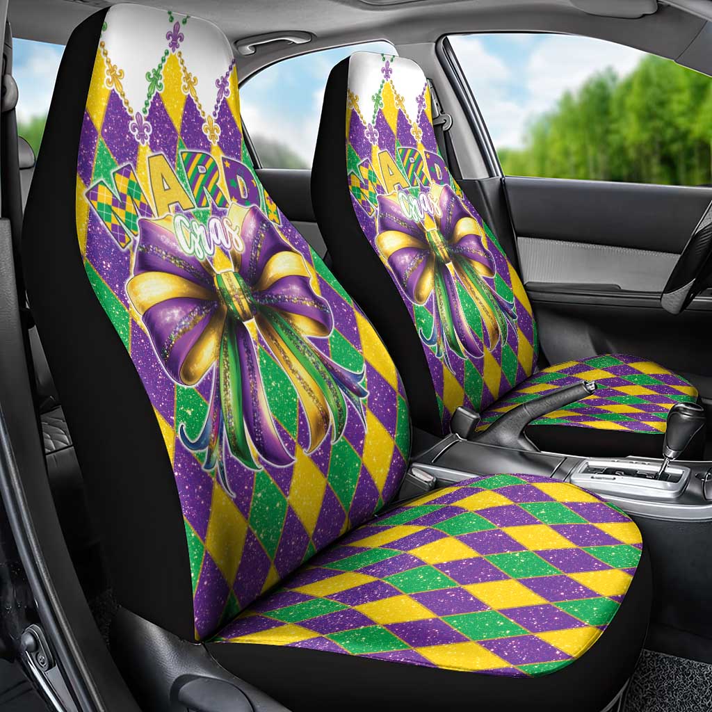 Love Mardi Gras Car Seat Cover Coquette Bow Glitter Style