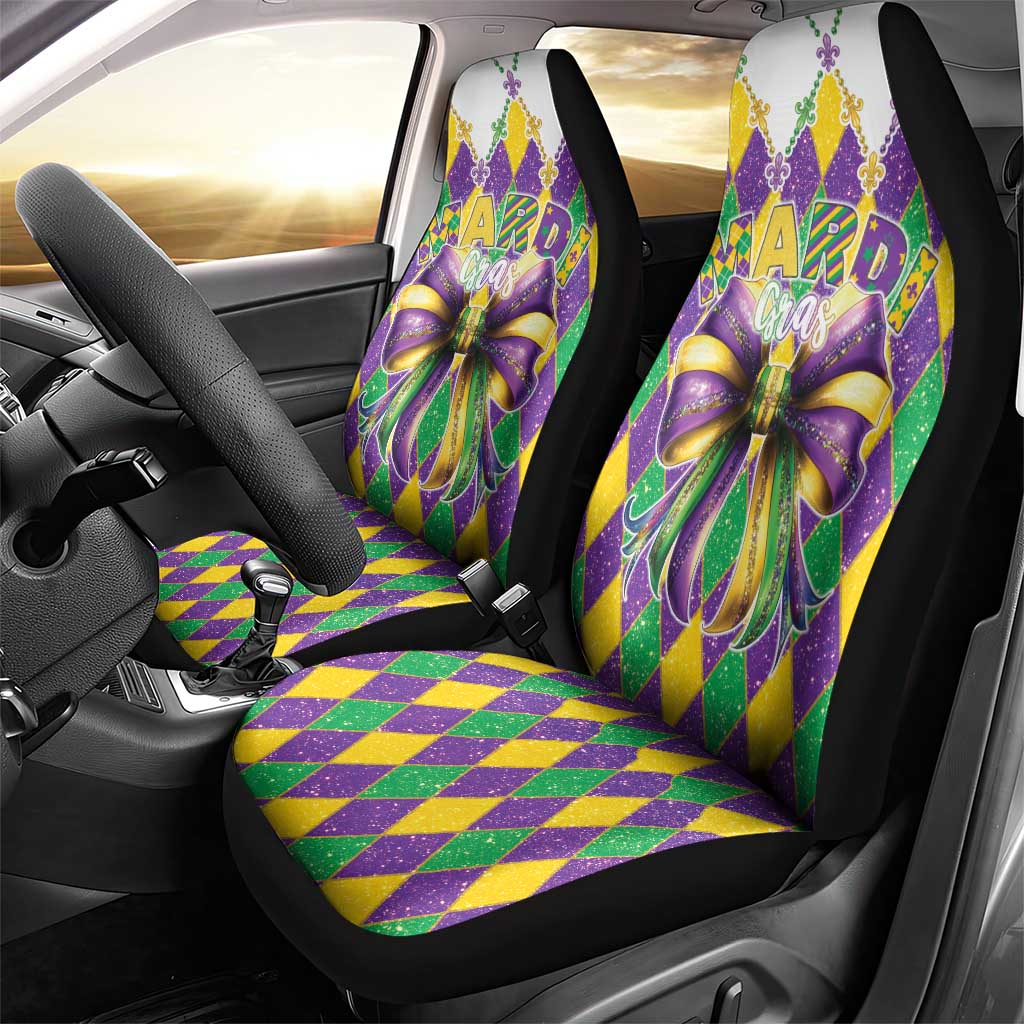 Love Mardi Gras Car Seat Cover Coquette Bow Glitter Style