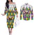 Love Mardi Gras Couples Matching Off The Shoulder Long Sleeve Dress and Long Sleeve Button Shirt Coquette Bow Glitter Style