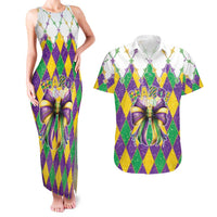 Love Mardi Gras Couples Matching Tank Maxi Dress and Hawaiian Shirt Coquette Bow Glitter Style