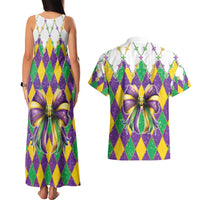 Love Mardi Gras Couples Matching Tank Maxi Dress and Hawaiian Shirt Coquette Bow Glitter Style