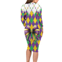 Love Mardi Gras Family Matching Long Sleeve Bodycon Dress and Hawaiian Shirt Coquette Bow Glitter Style