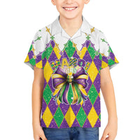 Love Mardi Gras Family Matching Long Sleeve Bodycon Dress and Hawaiian Shirt Coquette Bow Glitter Style