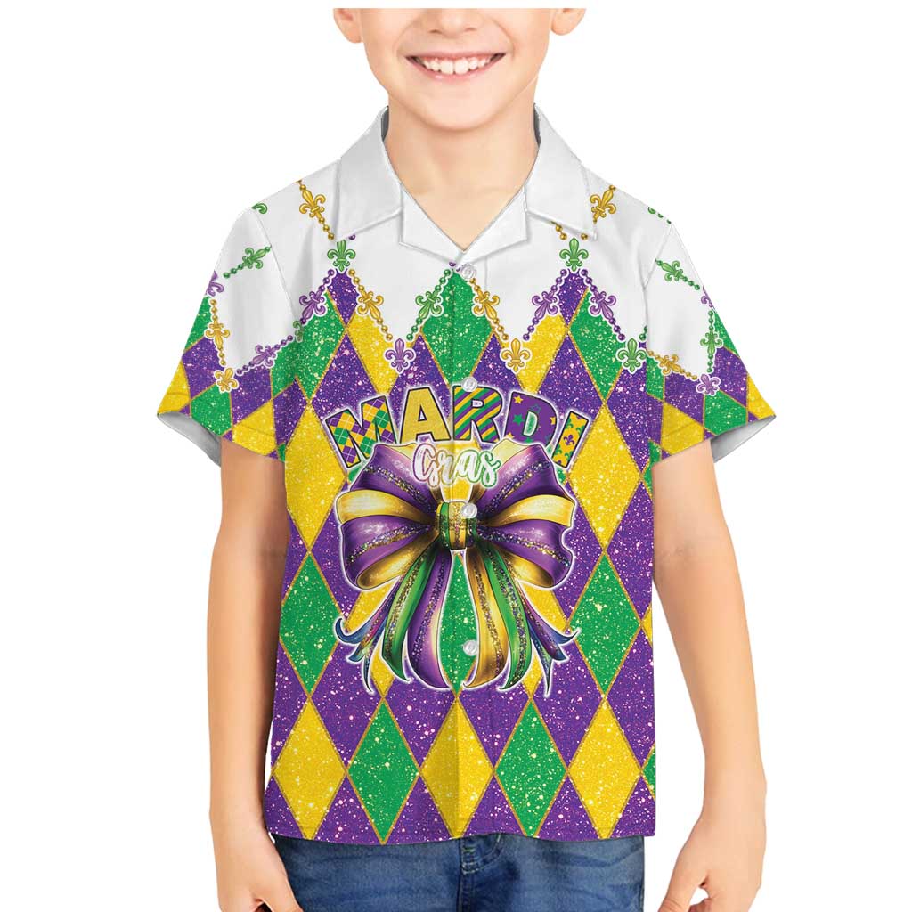 Love Mardi Gras Family Matching Mermaid Dress and Hawaiian Shirt Coquette Bow Glitter Style