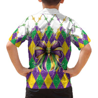 Love Mardi Gras Family Matching Off The Shoulder Long Sleeve Dress and Hawaiian Shirt Coquette Bow Glitter Style