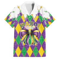 Love Mardi Gras Family Matching Off The Shoulder Long Sleeve Dress and Hawaiian Shirt Coquette Bow Glitter Style