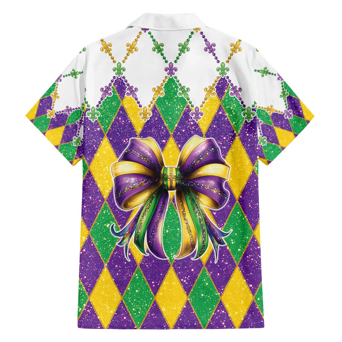 Love Mardi Gras Family Matching Off The Shoulder Long Sleeve Dress and Hawaiian Shirt Coquette Bow Glitter Style
