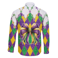 Love Mardi Gras Family Matching Off The Shoulder Long Sleeve Dress and Hawaiian Shirt Coquette Bow Glitter Style