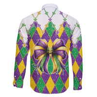 Love Mardi Gras Family Matching Off Shoulder Maxi Dress and Hawaiian Shirt Coquette Bow Glitter Style