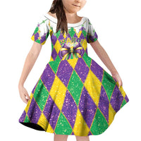 Love Mardi Gras Family Matching Off Shoulder Short Dress and Hawaiian Shirt Coquette Bow Glitter Style