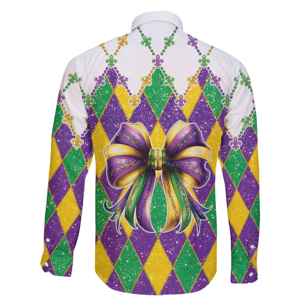 Love Mardi Gras Family Matching Off Shoulder Short Dress and Hawaiian Shirt Coquette Bow Glitter Style