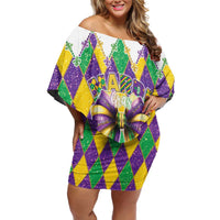 Love Mardi Gras Family Matching Off Shoulder Short Dress and Hawaiian Shirt Coquette Bow Glitter Style